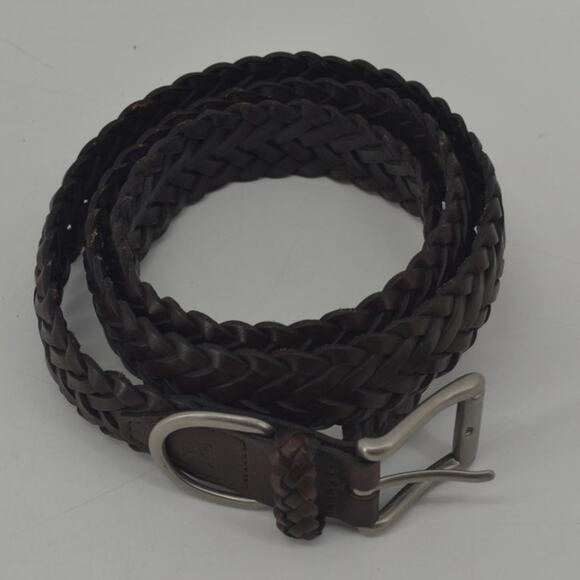 CRL Brown Leather Braided Weaved Men's Belt Silver Size 38 - Picture 4 of 12